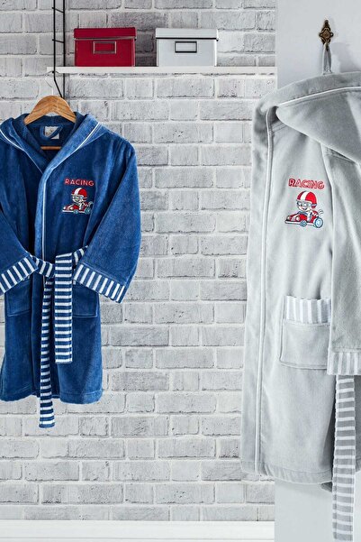 Ecocotton Organic Cotton 11-12 Years Children's Bathrobe - Racer Gray