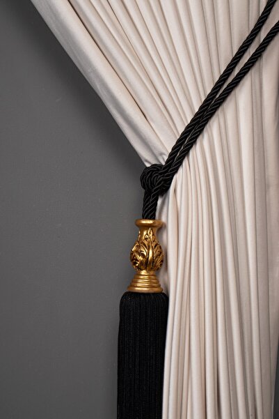 Saççax Exclusive Culoare neagră Aur Detaliu Carot Fundal Cortina Broderie Bra...