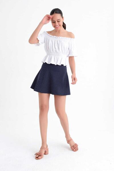 Hanna's by Hanna Darsa Kadın Lacivert Desenli Beli Lastikli Koş Elbise Hn1764