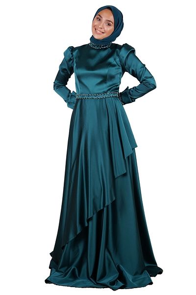 SpringStore Rochie de seara hijab din satin verde