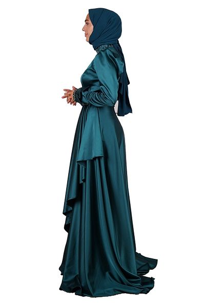 SpringStore Rochie de seara hijab din satin verde