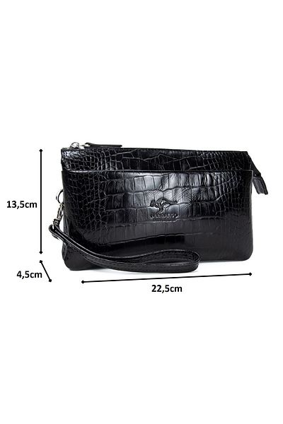 KANGAROO KINGDOM Black Men's Handheld Portfolio Clutch Bag Genuine Calf Leather Crocodile 5488-cs
