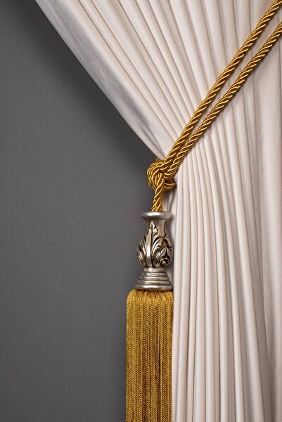 Saççax Exclusive Χρυσό χρώμα Χρυσό καρότο Λεπτομερής κουρτίνα φόντου Κλασικό μπαρόκ με φούντες μπράτσο