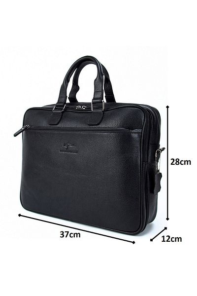 KANGAROO KINGDOM Men's Laptop & Briefcase %100 Genuine Cow Leather Black 7763-s
