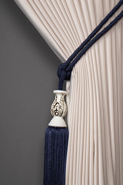 Saççax Exclusive Μπαμπού μπαρόκ με φούντες Navy Blue Braçol - Λεπτομέρεια λευ...