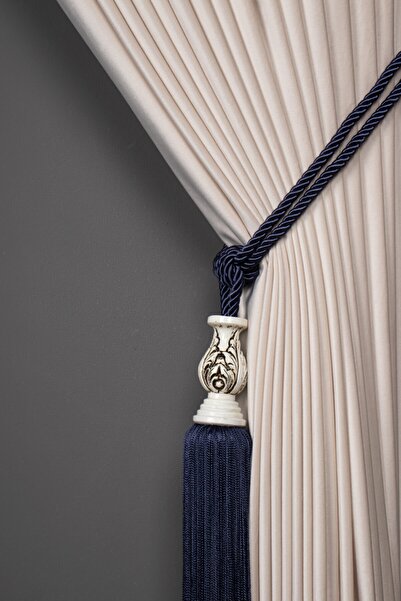 Saççax Exclusive Κλασικό μπαρόκ μπρασόλ Μπλε με φούντες - Λεπτομέρεια λευκού ...