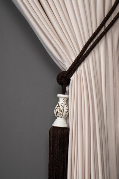 Saççax Exclusive Culoarea cafelei Alb Carot Detaliat Fundal Cortina din dantelă Bamboo Baroc Brașoară cu ciucuri