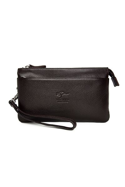 KANGAROO KINGDOM Men's Hand Portfolio Clutch Bag Genuine Cowhide Leather Dark Brown 5488-k