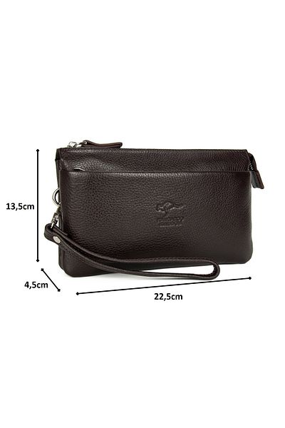 KANGAROO KINGDOM Men's Hand Portfolio Clutch Bag Genuine Cowhide Leather Dark Brown 5488-k