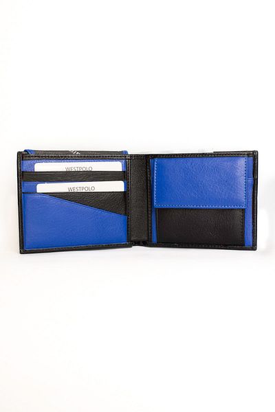 Westpolo Genuine Leather Double Color Sports Model Men's Wallet Black-blue