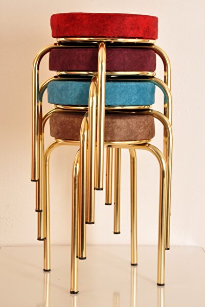 yılmaz masacılık 4 Lü Renkli Silinebilir Kumaş Altın Ahtapot Tabure Mutfak Ta...