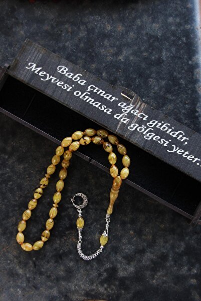 Tesbih Otağı Father's Day Crimped Amber Rosary with 925 Sterling Silver Tassel