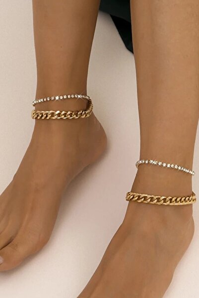 ESUSO 2li Taşlı Bayan Kadın Ayak Bileklik Zincir Halhal