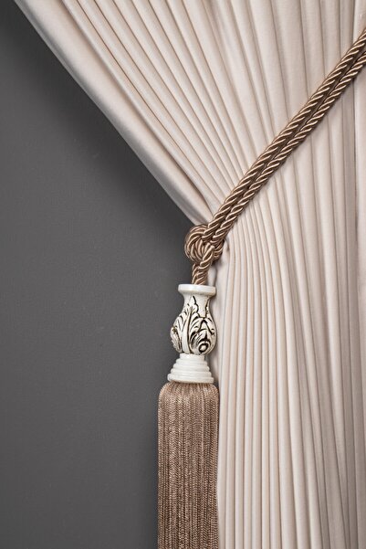 Saççax Exclusive Cream Color White Core Detailed Background Curtain Tie Class...