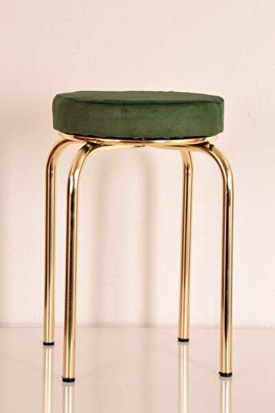 yılmaz masacılık Yeşil Tay Tüyü Altın Profil Tabure Metal Tabure Mutfak Taburesi Kalın Tabure