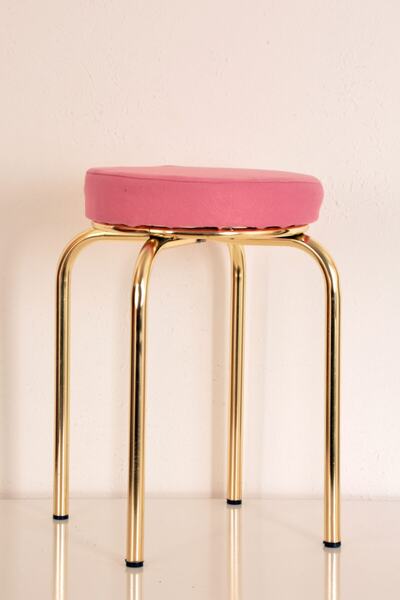 yılmaz masacılık Pembe Tay Tüyü Altın Profil Tabure Metal Tabure Mutfak Tabur...