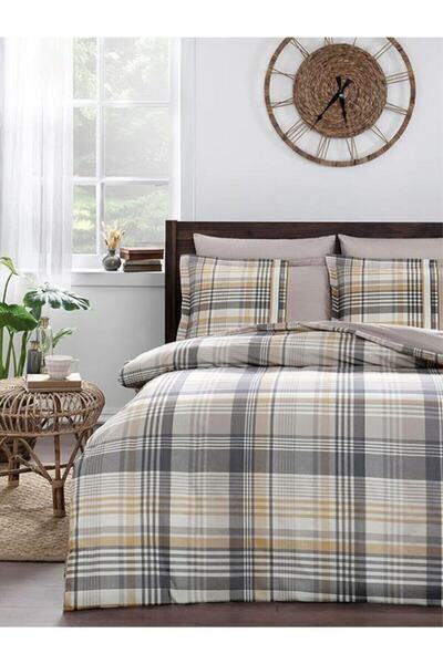 Özdilek Σετ Παπλωματοθήκης Ranforce Διπλό Γκρι Σκωτσέζικο