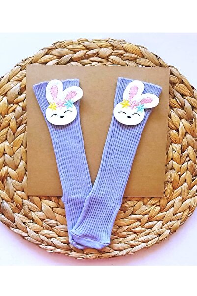 Asa Bebek Çocuk جوارب للركبة للفتيات الصغيرات مع زينة لباد أرنب - أرجواني