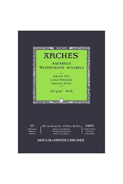 Arches Sulu Boya Blok Defter Cold Pressed 185g 15 Yaprak A3