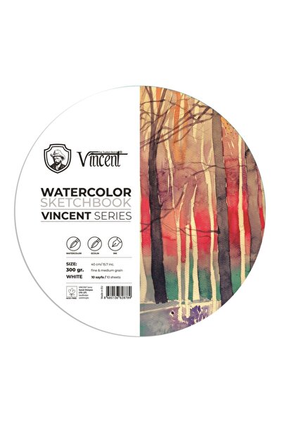 Vincent Vıncent Watercolor Circle Sketchbook - 300gr, 40cm, 10 Sheets Watercolor Notebook