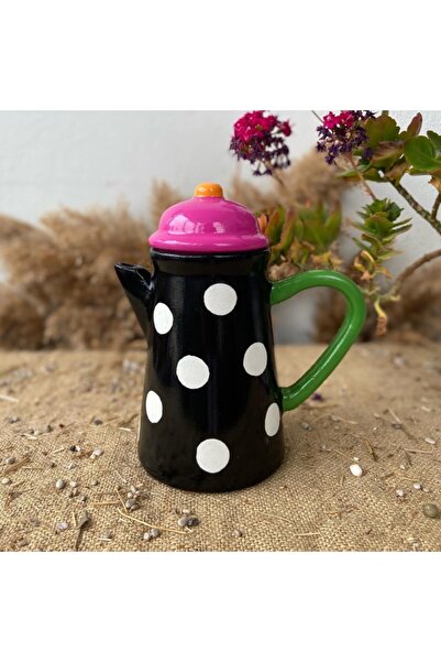 Handmadesign Kapaklı El Yapımı Seramik Sürahi Puantiyeli Siyah Beyaz Benekli ...