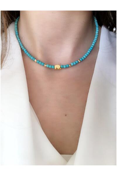 Serline Desing قلادة نسائية بتصميم فيروزي من الحجر الطبيعي باللون الذهبي