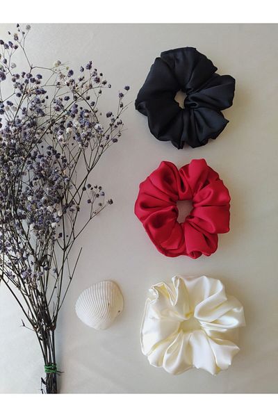 Felisya Aksesuar Set de 3 scrunchie pentru păr din satin pentru femei