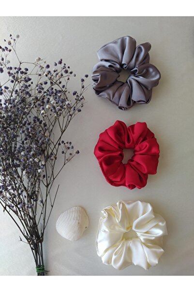 Felisya Aksesuar Set de 3 scrunchie pentru păr din satin pentru femei