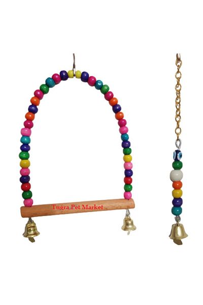 TUĞRA PET MARKET Wooden Beaded Bird Swing and Wooden Perch Bell Bird Toy