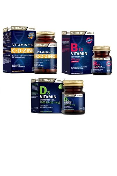Nutraxin Vitamin Max - C, D, Zinc 60 Tablets Vitamin B12 1000mcg Vitamin D3 120 Tablets