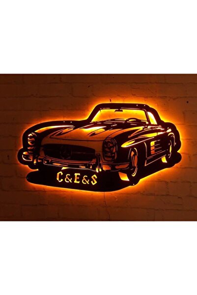 Kiraz Hediyelik Mercedes Üstü Açık Araba Ledli Duvar Süsü Mdf Tablo Duvar Aks...