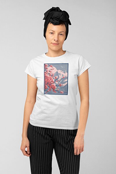 ErTaPassage Peisaj de munte alb cu imprimeu Femeie tricou - T7844187