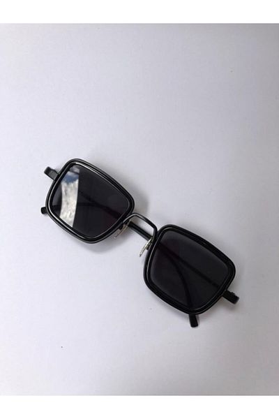 LOOKUP Lookup Unisex Small Square Stempunk Black Metal Frame Black Glass Sunglasses
