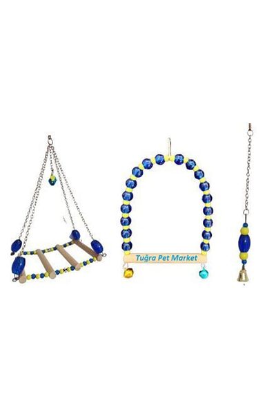 TUĞRA PET MARKET Yellow Navy Blue Toy Swing Set for Budgies