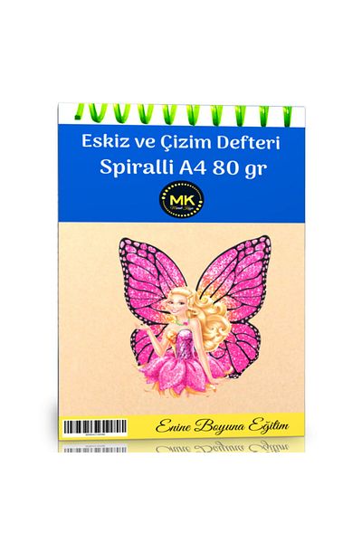 Enine Boyuna Eğitim Barbie Baby Themed Sketch and Drawing Notebook with Kraft Spiral 100 Pages A4 80 Gr