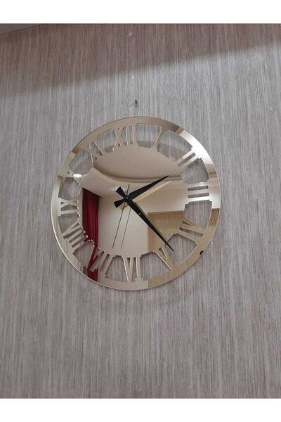 Tuba Decor Küçük Dekoratif Oval Duvar Saati Ekonomik Gold 35x35 Cm Gösterişli Aynalı Pleksi Şık Ev Ofis Saati