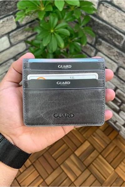 GUARD Leather Card Holder - Antique Gray Placket Design
