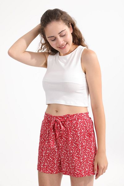 MD trend Women's Ecru Strappy Basic Crop Blouse