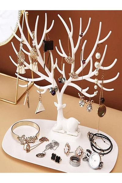 Tor Store White Jewelry Jewelry Stand with Deer Design