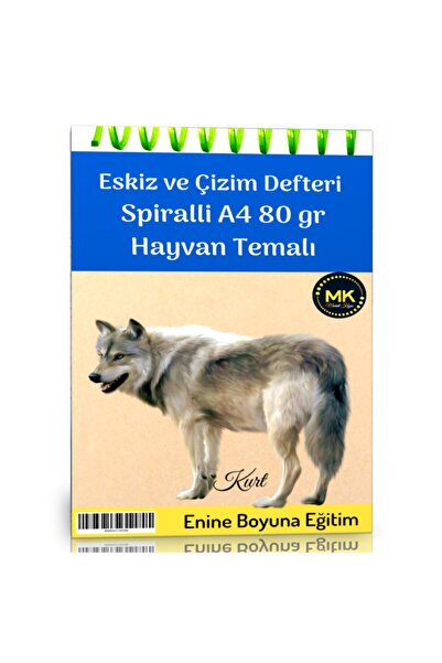 Enine Boyuna Eğitim Kurt Temalı Eskiz Ve Çizim Defteri Kraft Spiralli 100 Say...