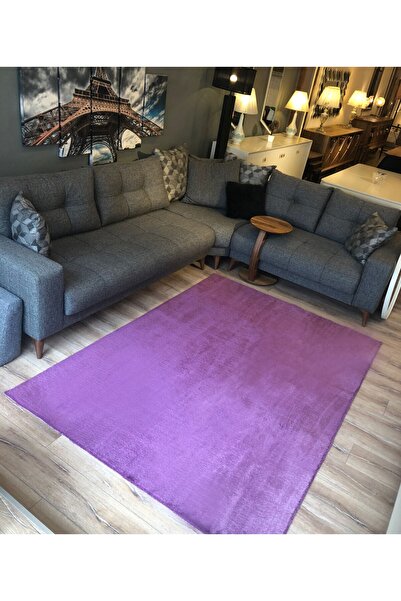 Sarar Peluş Post Halı Jel Kaymaz Taban Post Peluş Yumuşak Halı - Lila Renktir