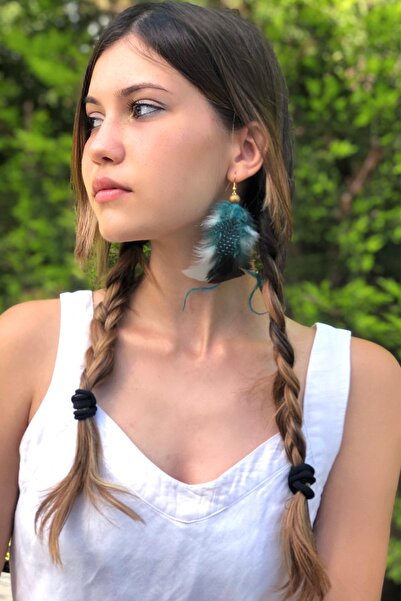 OZZ Hats El Yapımı Domestik Tüylü Tekli Boho Style Bohem Tasarım Küpe