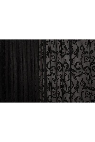 AKÇA TEKSTİL Sultan 2 Model Black Color Single Wing Erected Pleated Background Curtain 300*260 cm (Package Product)