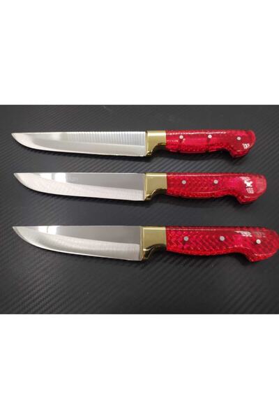 yatagan store Kırmızı Mika Saplı 3'lü Mufak Bıçağı Seti