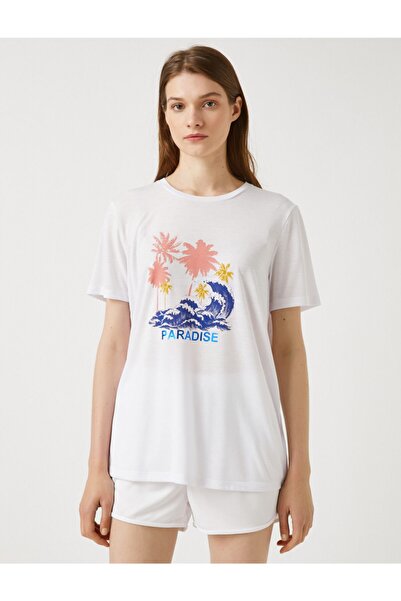 Koton Γυναικείο T-shirt με στάμπα σε λευκό χρώμα