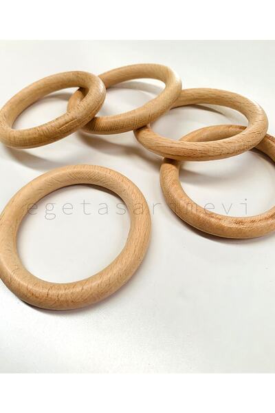 Ege Tasarım Evi 8cm Ham Ahşap Halka- Diş Kaşıyıcı -80mm 4 Adet