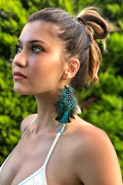 OZZ Hats El Yapımı Domestik Tüylü Tekli Boho Style Bohem Tasarım Küpe