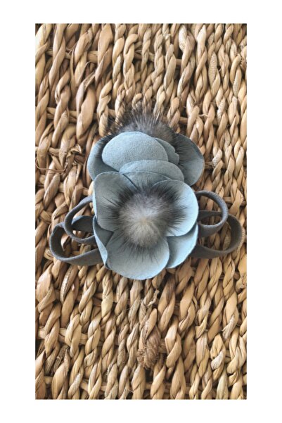 MTTekstilAksesuarı Süet El Yapımı Ponpon Tavşan Tüylü Çiçek Aksesuar Broş - Gri 8cm*8cm (14 Lü Paket)
