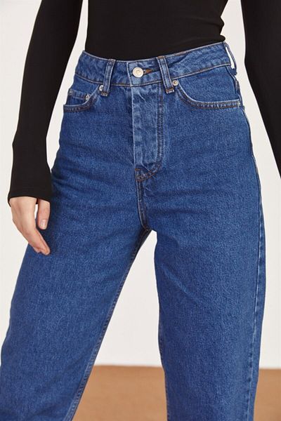 Trn JNS Pantaloni Mom Jean Isabella albastru închis (culoarea nu se estompează)