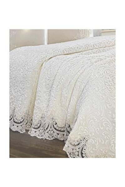 ALÇEYİZ Homechic Ecru Lace Blanket Set - French, Pearl Free